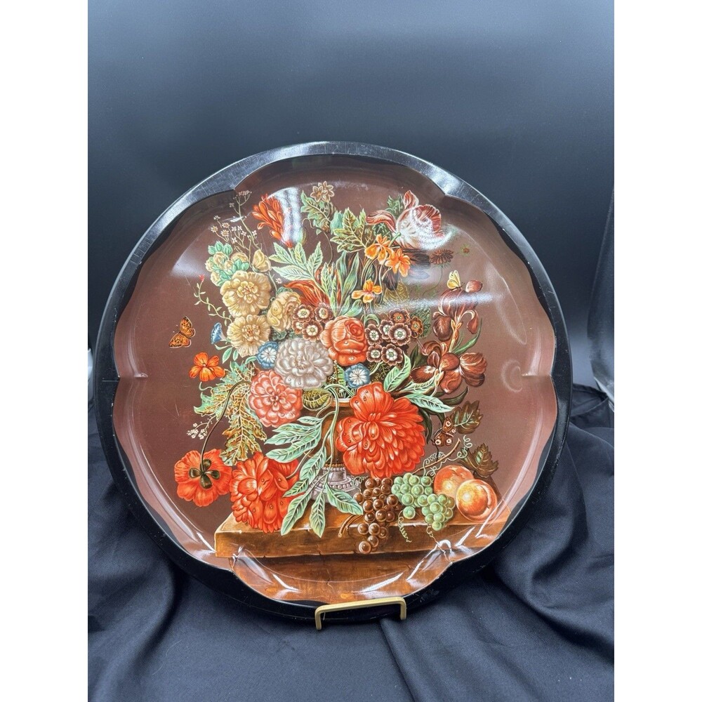 Vintage Daher Tin Metal Autumn Flowers Thanksgiving Serving Tray England